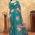 Teal printed art silk designer pallu saree