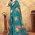 Teal printed art silk designer pallu saree