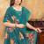 Teal printed art silk designer pallu saree