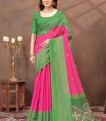 Pink printed art silk designer pallu saree