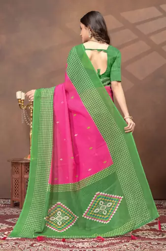 Pink printed art silk designer pallu saree