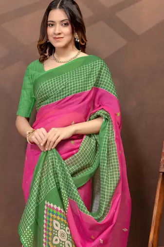 Pink printed art silk designer pallu saree
