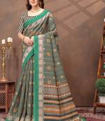 Grey printed art silk designer pallu saree