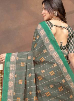 Grey printed art silk designer pallu saree 3
