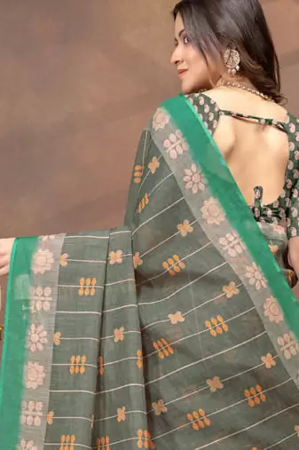 Grey printed art silk designer pallu saree
