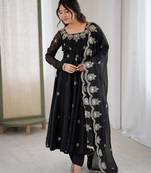 Black color designer crunchy silk sequins embroidered work readymade suit