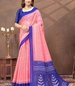 Peach printed art silk designer pallu saree