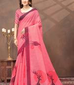 Pink printed art silk designer pallu saree