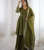 Mehendi green color designer crunchy silk sequins embroidered work readymade suit