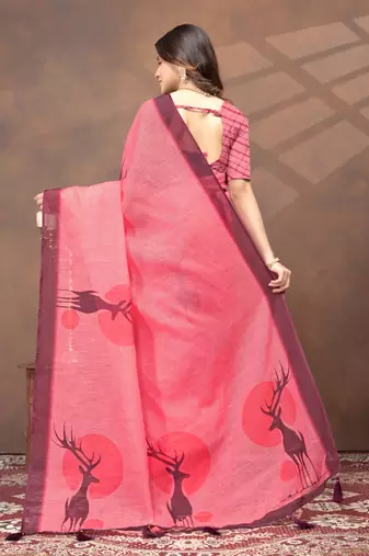 Pink printed art silk designer pallu saree