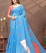 Sky blue printed art silk designer pallu saree