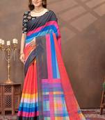 Multicolor printed art silk designer pallu saree