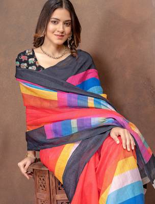 Multicolor printed art silk designer pallu saree 4