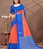 Orange printed art silk designer pallu saree
