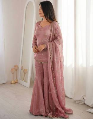 Pink color designer fendy silk sequins embroidered work readymade suit 2
