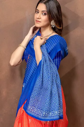 Orange printed art silk designer pallu saree