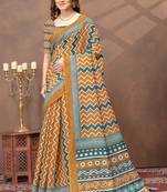 Mustard printed art silk designer pallu saree