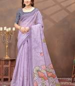 Lavender printed art silk designer pallu saree