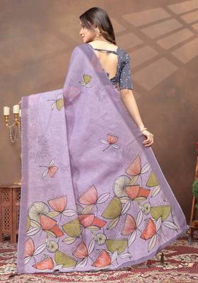 Lavender printed art silk designer pallu saree 3