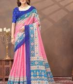 Baby pink printed art silk designer pallu saree