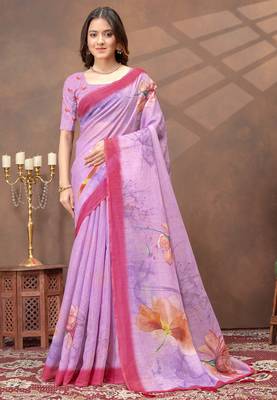 Lavender printed art silk designer pallu saree 1