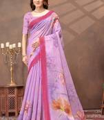 Lavender printed art silk designer pallu saree