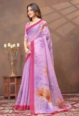 Lavender printed art silk designer pallu saree 2