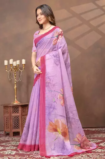 Lavender printed art silk designer pallu saree