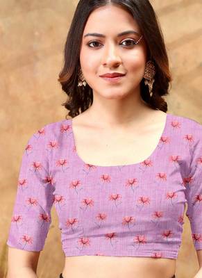 Lavender printed art silk designer pallu saree 5