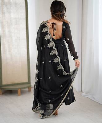 Black color designer crunchy silk sequins embroidered work readymade suit 2