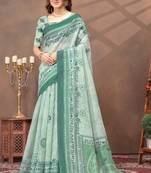 Light green printed art silk designer pallu saree