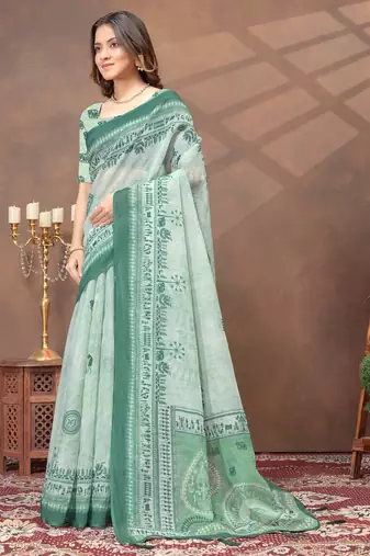 Light green printed art silk designer pallu saree