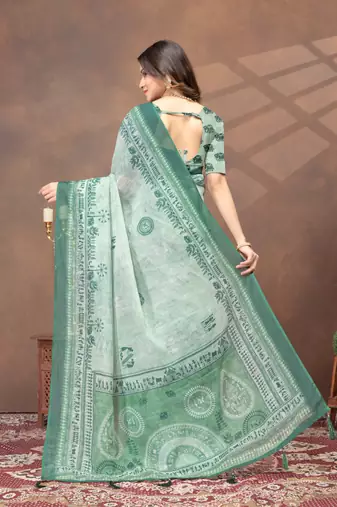 Light green printed art silk designer pallu saree
