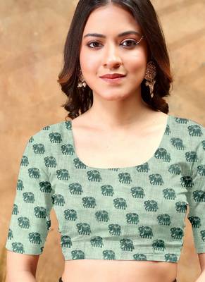 Light green printed art silk designer pallu saree 5