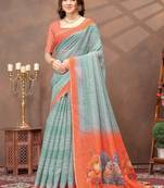 Light green printed art silk designer pallu saree