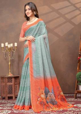 Light green printed art silk designer pallu saree 2