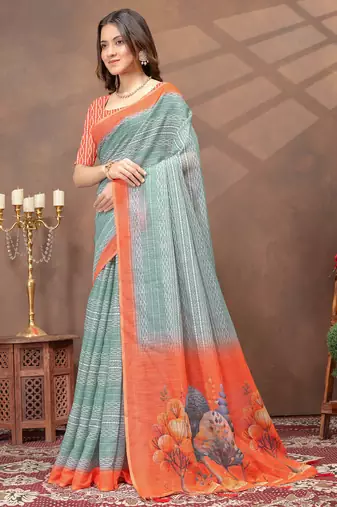 Light green printed art silk designer pallu saree