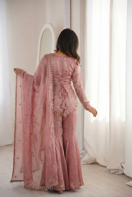 Pink color designer fendy silk sequins embroidered work readymade suit 3