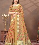 Mustard printed art silk designer pallu saree