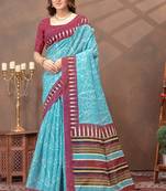 Sky blue printed art silk designer pallu saree
