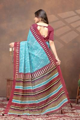 Sky blue printed art silk designer pallu saree 3