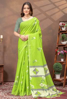 Light green printed art silk designer pallu saree 1