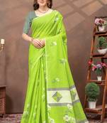 Light green printed art silk designer pallu saree