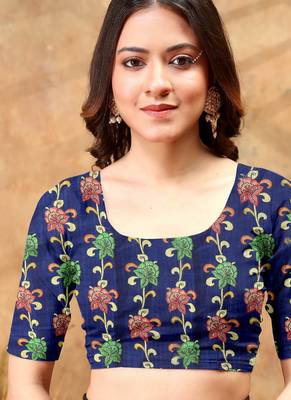 Teal printed art silk designer pallu saree 5