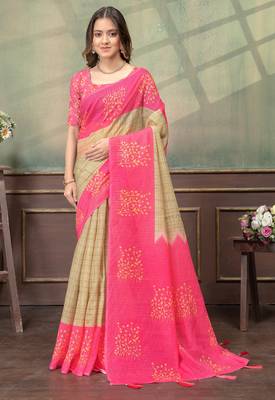 Cream printed art silk designer pallu saree 1