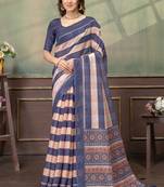 Cream printed art silk designer pallu saree