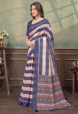 Cream printed art silk designer pallu saree 2