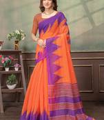 Orange printed art silk designer pallu saree