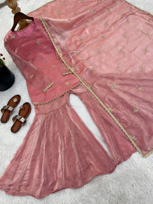 Pink color designer fendy silk sequins embroidered work readymade suit 4