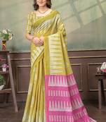 Lemon printed art silk designer pallu saree